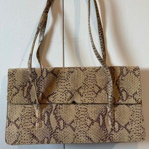Alfani Leather snake skin print, thin Clutch size, strap bag.